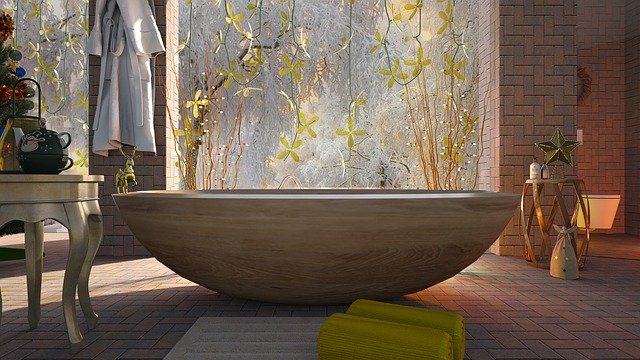 Rustic Wood Tub in Bathroom Shower